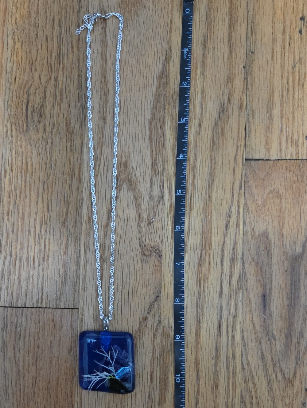 Handmade Blue Glass Pendant Necklace with Silver Chain